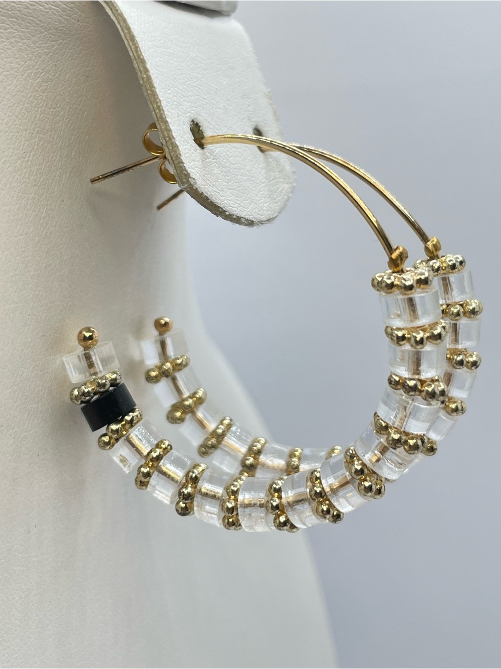 925 Sterling Gold Plated Crystal Glass Beaded Hoop Earrings Boho Mix Match